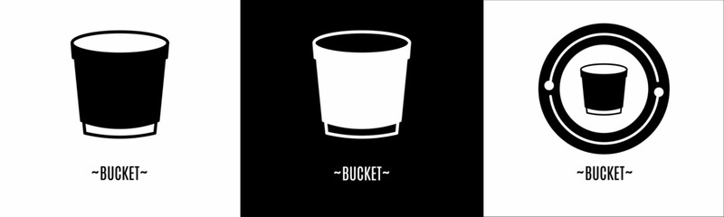 Bucket logo set. Collection of black and white logos. Stock vector.