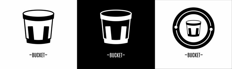 Bucket logo set. Collection of black and white logos. Stock vector.