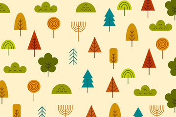 cute autumn cartoon tree pattern background