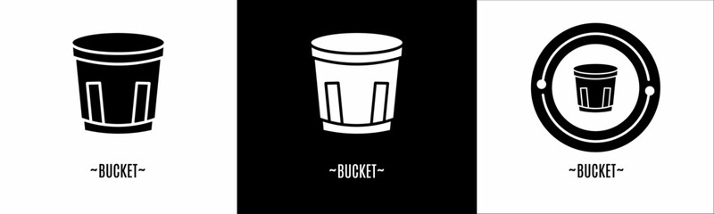 Bucket logo set. Collection of black and white logos. Stock vector.