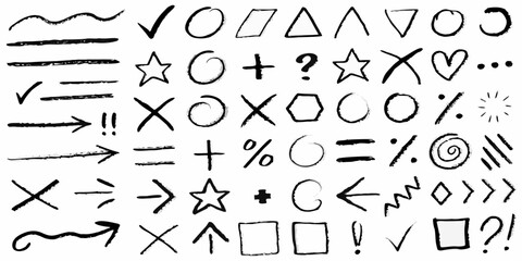 Collection of Hand Drawn Doodle Elements and Symbols on White Background drawing