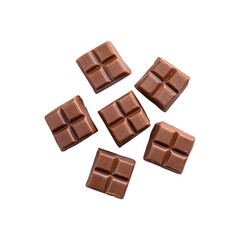 Six chocolate cubes arranged for a top view display
