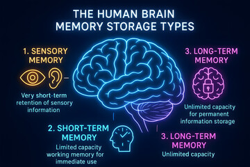 Human Brain Memory Function and Cognitive Process Infographic for Neurology