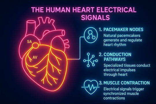 Human Heart Electrical Conduction System with SA and AV Nodes for Cardiology