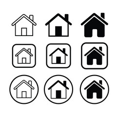 Nine house icons in various styles and arrangements