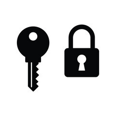 Simple Key and Padlock Icon Set for Security