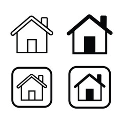 Four house icons in outline and solid fill variations
