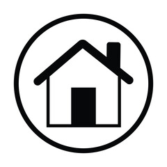 Black house icon inside a circle on white background