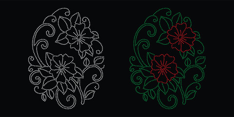 Abstract beautiful rhinestone glitter motif design.Rhinestone hotfix transfer design.Abstract beautiful glitter appliqué rhinestone motif vector design, Unique modern rhinestone flower vector design