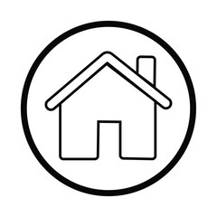 Black outline house symbol inside a thick black circle