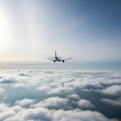 Fototapeta premium Airplane flying above a vast expanse of clouds.