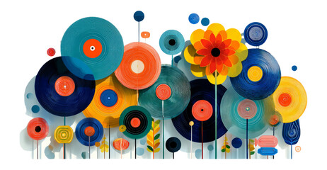 Obraz premium Vivid Abstract Floral Design with Circular Shapes on Transparent Background