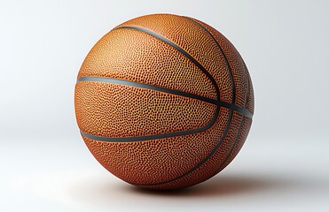 Fototapeta premium Close up of a textured orange basketball with black seams on a light gray background