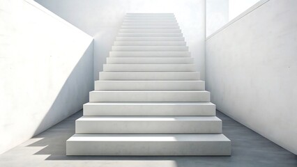 Fototapeta premium White modern staircase leading upward in bright minimal interior