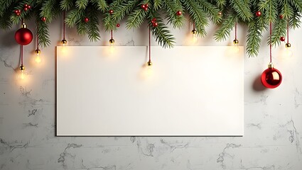 Display Mockup: Blank Whiteboard in the Wall with Christmas Ornament