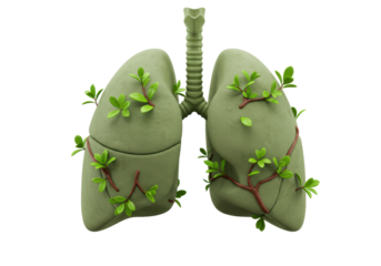 Isolated Green Lungs with Branches and Leaves, Symbolizing Lung Health, Respiratory Wellness, and Connection to Nature, Isolated on a White Background