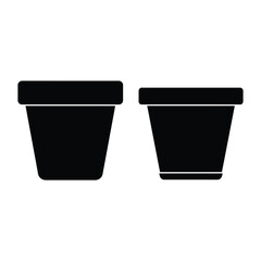 Two Black Flower Pots Silhouette Isolated on White Background for Gardening
