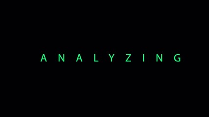 Dynamic Green Gradient 'ANALYZING' Text Reveal on Black Screen, Digital Data Processing Animation - Powered by Adobe