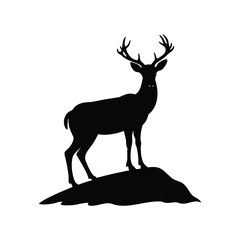 Majestic deer silhouette standing on a hill, antlers proudly displayed in nature, deer a mountain slope illustration silhouette
