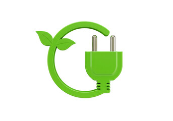 Isolated Green Energy Concept: An Electrical Plug with Eco-Friendly Leaves Symbolizing Renewable Power and Sustainable Living on a White Background