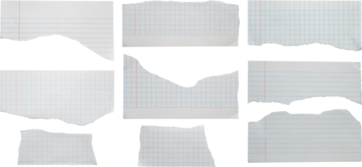 piece of lined paper tear set isolated on white background