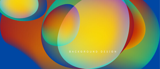 Abstract fluid shapes blend vibrant colors. Dynamic composition creates modern background design. Smooth gradients offer visual interest.