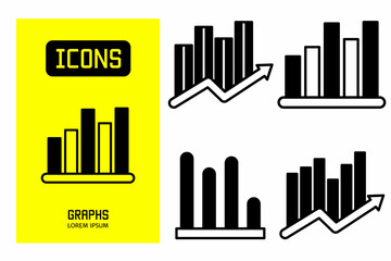 Graphs icon. Collection vector illustration of icons for business. Black icon design.