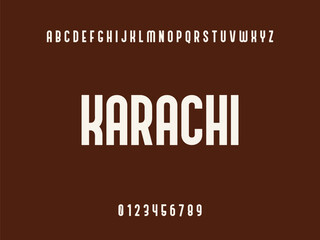 Karachi City Name White Typography Text with Alphabet and Numbers on Dark Brown Background