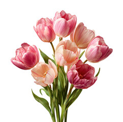 Fototapeta premium Spring blooming tulips floral arrangement bright light isolated on transparent background