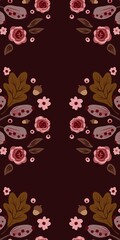 Fototapeta premium Autum Winter Pattern Background Illustration For Cover, Banner, Notes. Fall Winter Aesthetic Background. Plant And Flower Pattern Background.