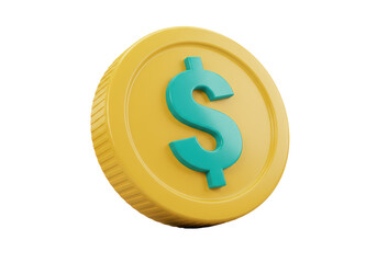 Isolated 3D Render of a Gold Coin with a Blue Dollar Sign, Representing Finance, Investment, and Wealth on a White Background