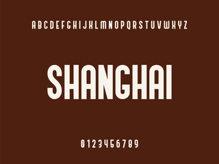 Shanghai City Name Text with Alphabet and Numbers on a Solid Brown Background