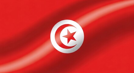 Vibrant Tunisian Flag Waving with Subtle Ripples and Bright Illumination.