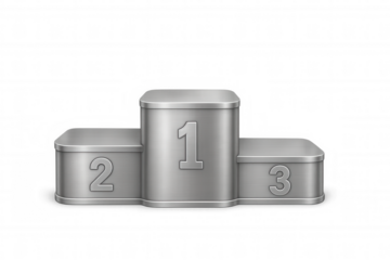 Silver winners podium with numbers one, two and three indicating competition results on transparent background