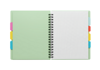 Isolated Open Spiral Notebook with Graph Paper and Colorful Index Tabs, Ideal for Academic Organization and Design Projects