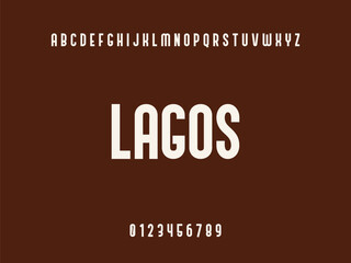 Lagos City Name Typography Design with Alphabet and Numbers on a Solid Brown Background