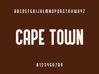 Cape Town City Name Typography Design with Alphabet and Numbers on a Solid Brown Background