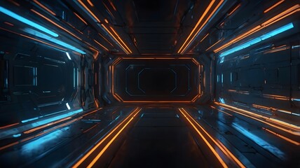 Fototapeta premium Futuristic Sci-Fi Corridor with Neon Lights – Cyberpunk 4K Background