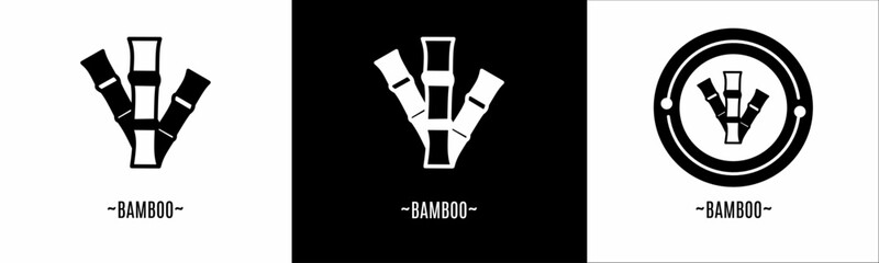 Bamboo logo set. Collection of black and white logos. Stock vector.