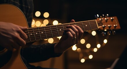 Obraz premium Guitar player performing with stringed instrument
