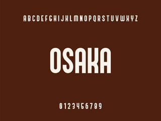 Osaka City Name Typography Design with Alphabet and Numbers on a Solid Brown Background