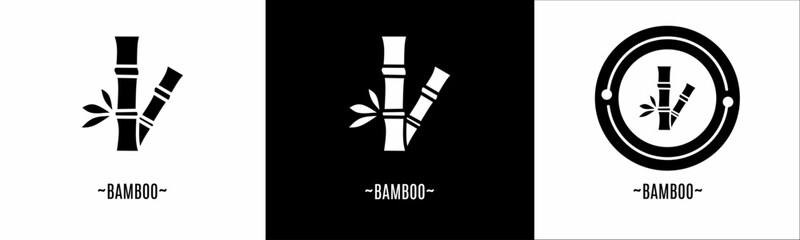 Bamboo logo set. Collection of black and white logos. Stock vector.