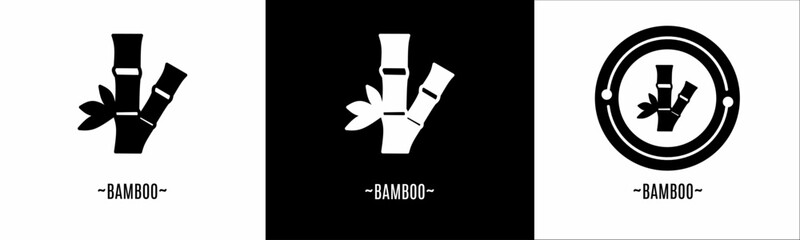 Bamboo logo set. Collection of black and white logos. Stock vector.