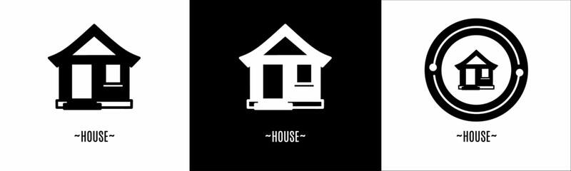 House logo set. Collection of black and white logos. Stock vector.