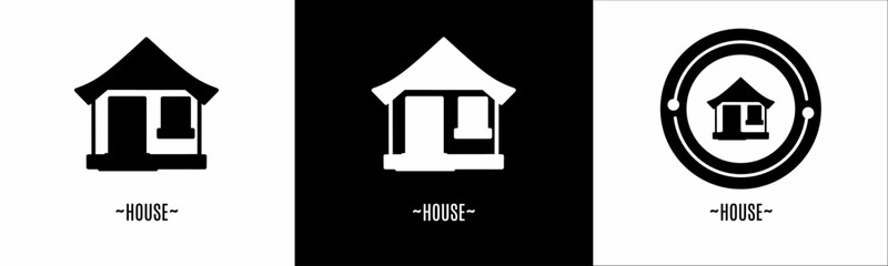 House logo set. Collection of black and white logos. Stock vector.
