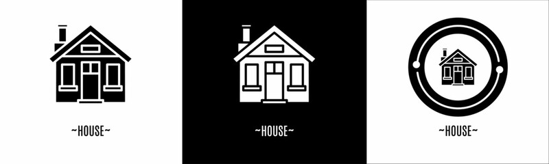House logo set. Collection of black and white logos. Stock vector.