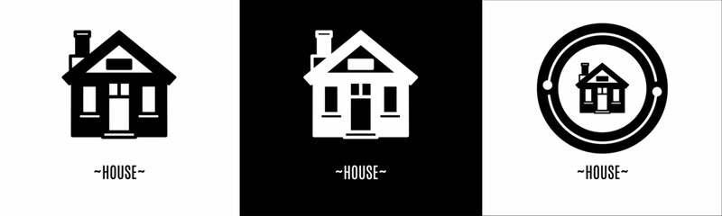House logo set. Collection of black and white logos. Stock vector.