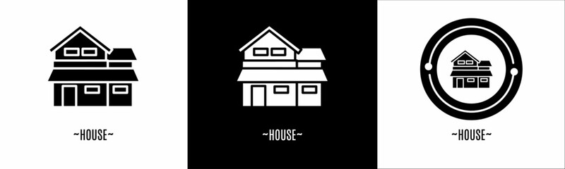 House logo set. Collection of black and white logos. Stock vector.