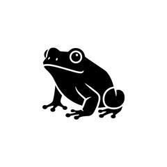 Striking black silhouette of a common frog or toad, depicted in a minimalist and clean vector style, ideal for diverse design projects related to amphibians, wildlife, and natural ecosystems