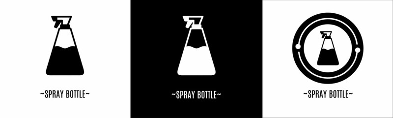 Spray bottle logo set. Collection of black and white logos. Stock vector.